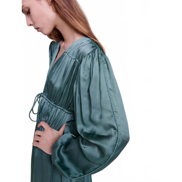 NEW MAJE satin look maxi dress in emerald green - mordernwear.com